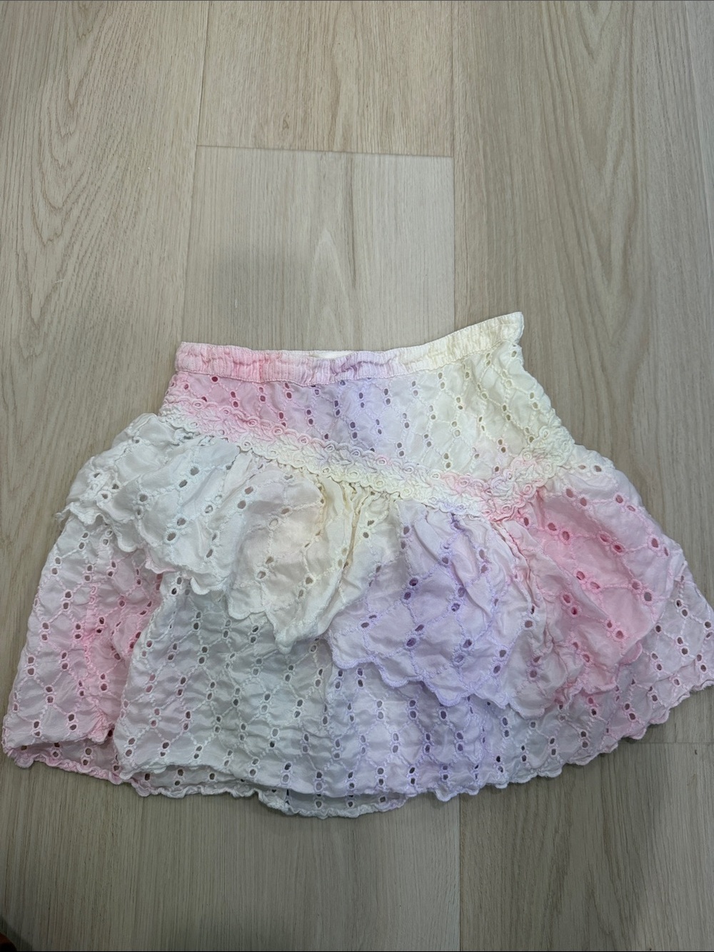 Loveshack Fancy pastel ombre mini skirt eyelet & ruffles Sz 0